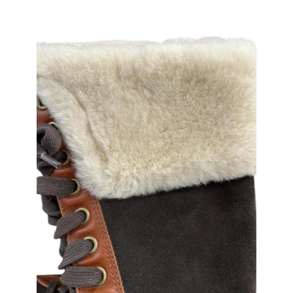 Converse Unisex Vintage Tall Shearling Lace-Up Winter Boots Brown Leather Canvas - Picture 7 of 11